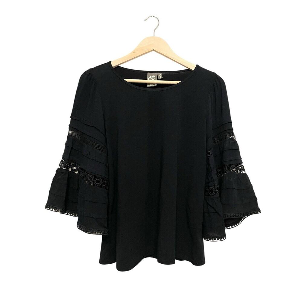 One September Crochet Bell Sleeve Blouse Top Women Size XS Black Anthropologie